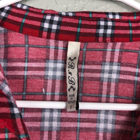 R n B red plaid shirt button down size small top - Picture 2 of 8